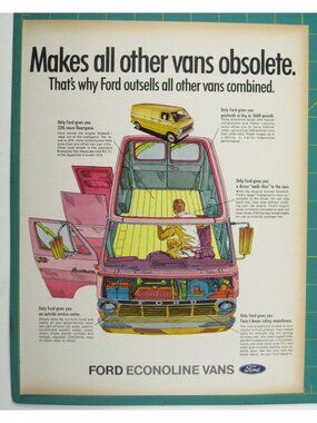 Print Ad Ford Econoline Makes All Other Vans Obsolete 1960s Vintage MOD